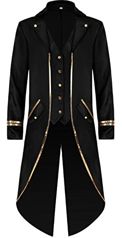 TSIRNK Herr steampunk frack kappa halloween cosplay (svart, 4XL)
