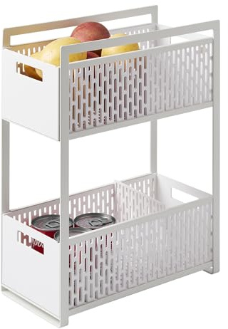 YAMAZAKI 5218 TOWER 2Tiered Storage Basket Set, white, ABS Resin / Steel / Silicone, 16 x 32.5 x 46 cm