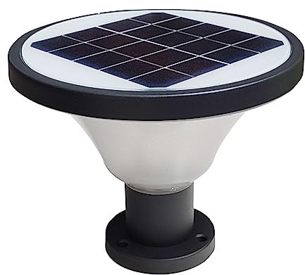 LED ATOMANT Farol LED Solar Redondo 20W IP67 con soporte de 110x75mm, Color Blanco Frio (6500K), Iluminación exterior de caminos, césped, jardín, Lámpara de Sobremuro, Farol de poste para exteriores.