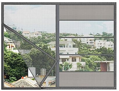 Eingelassenes Fenstergitter, Air-Tüll, verstellbar, für den Sommer, unsichtbar, Anti-Moskito-Netz, Fiberglas, abnehmbar, waschbar, individueller Bildschirm – 130 cm x 130 cm, graues Netz, graue Kante