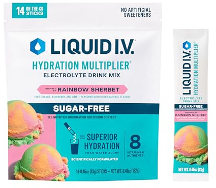 Liquid I.V. Sugar Free Hydration Electrolytes, Rainbow Sherbet, 14 Count