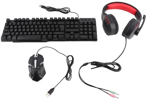 HUIOP Keyboard and mouse set, TF800 Four-piece Gaming Combo 104 Keys Keyboard 4-color Breathing Light Mouse 3.5mm Gaming Headset Anti-slip Mouse Pad,Combo