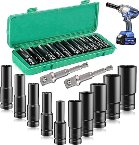 Deep Impact 1/2 Inch 12 Pc 8-24 MM Hex Long Socket Set - Impact Wrench Socket Set