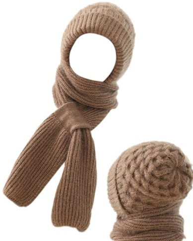 Gestrickter Schal mit Mütze,mützenschal damen,Weiche Kapuzenschals Modischer Mützenschal mütze und schal set damen für Mädchen Warmhaltende Utensilien zum Skifahren, Wandern, Radfahren, Camping