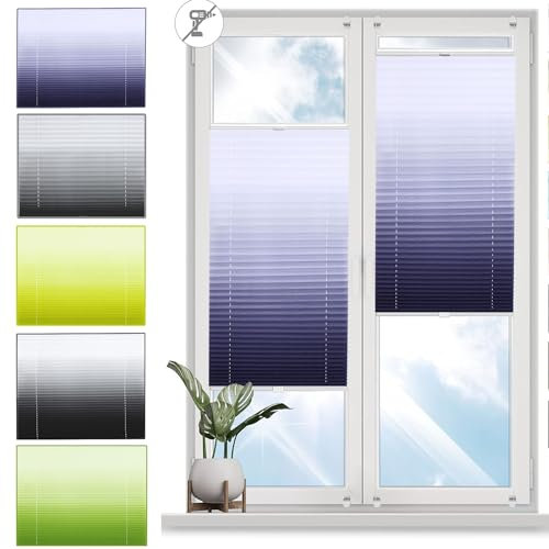 Plissee ohne Bohren Verdunkelung 30 x 70 cm Sonnenschutz Easyfix Lichtdurchlässig Rollos für Fenster und Tür mit Klemmträger für Fenster und Tür, Lila