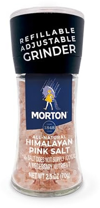 Morton Himalayan Pink Salt, Grinder, (2.5 oz), Refillable & Adjustable, All-Natural, Perfect for Cooking, Seasoning, and Finishing
