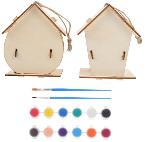 ibasenice 2 Satz Selbstgemacht Vogelhaus Leichtes Nistkasten Anhänger Haus im Hut Design Bausatz zum Bemalen Kreative Bastelideen und Kunstprojekte für Kinder