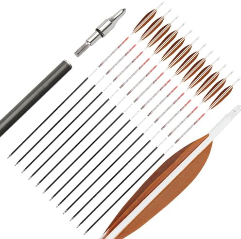 Bogenschießen 5/12Stk. Reine Carbonpfeile 5 Zoll Truthahnfeder Ziel Jagdpfeile Passend für Recurvebogen Compoundbogen Langbogen (12, braun, Spine 600)