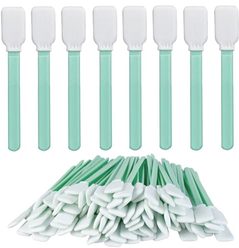 TOATELU 100 pièces tampons de Nettoyage, tampons de Nettoyage en Mousse, Cotons-tiges Longs stériles, Cotons-tiges rectangulaires pour imprimantes à Jet d'encre, lentilles optiques, têtes d'impressio
