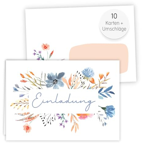 10x Einladungskarten Wildblumen DIN A6 Klappkarte | inkl. passender Umschläge, für Hochzeit, Taufe, Geburtstag, Konfirmation, florales Design
