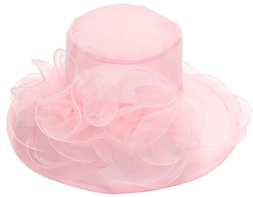 ZESLIV Damenhut Organza Hut Party Hochzeit Anlasshut Brauthut Sonnenhut mit Blumen Sommerhut Sonnenschutz Strandhut, Rosa