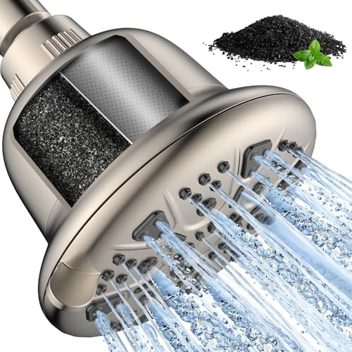 Duschkopf mit Filter und verbessertem Aktivkohlefilter, Hochdruck-Duschkopf mit Wasserenthärter für hartes Wasser, 7 Einstellungen, Regenduschkopf zum Entfernen von Chlor und Schwermetallen fürs Bad