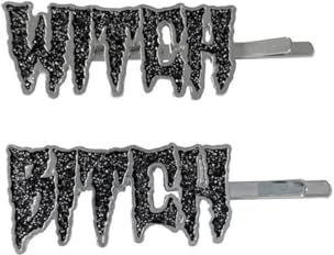 Kreepsville 666 Witch Bitch Haarspangen Schwarze Glitzer Emaille Gotisch Accessoires