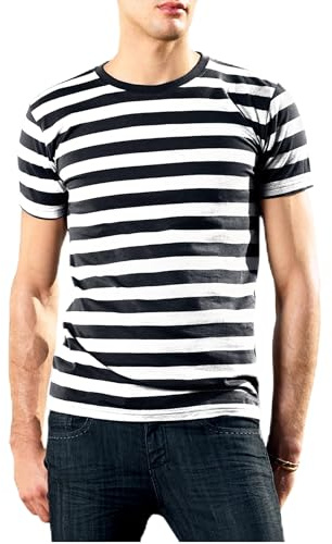 Compatibile con Mantis – Maglietta retrò a righe per uomo e donna, design marinaro, maniche corte, girocollo, certificato Oeko-Tex 100, cotone in conversione, vegana, Nero , S