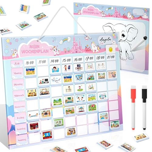 Wochenplaner Kinder - KETIEE Montessori Magnettafel Kinder 216 Magnete [inkl. Wetter, Jahreszeiten, Zeiten] - Wochenplan abwischbar magnetisch To Do Liste Kinder, Tagesplan Kinder Routine