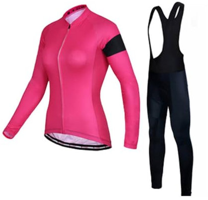 Damen Fahrradbekleidung Set Langarm Radtrikot mit Gel Sitzpolster, 3, 50