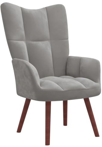 Myheimly Relaxsessel mit Hocker,Sessel mit Stahlrahmen Holzbeinen,Relaxstuhl Polsterstuhl mit Armlehne,Fernsehsessel Polstersessel Wohnzimmer,Modern Samt Sessel Hellgrau,Ohne Fußablage