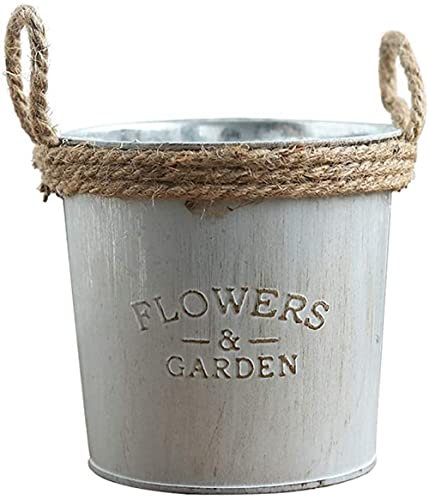 French Vintage Vase Shabby Chic Flower Vase, Metal Farmhouse Vase, Galvanized Rustic Milk Can Jug Tin Pot, Primitive Bucket Country Pitcher Flower Holder for Home Garden Wedding Party Decor-L