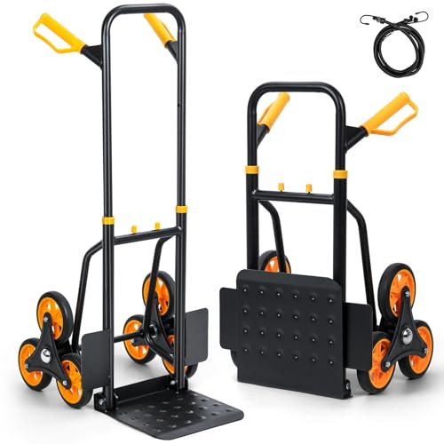 yifaeux Stair Climbing Cart, 260 lbs Capacity Stair Climber Hand Truck and Dolly, Heavy-Duty Folding Trolley Cart with Telescoping Handle, 6 Wheels & 1 Elastic Ropes for Home Shopping Moving Warehous