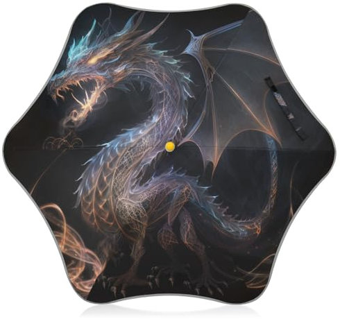 GAIREG Regenschirm für Kinder, Motiv: Drache mit gelben und violetten Schatten, abgerundete Spitzen, mit reflektierendem Streifen, 88,9 cm