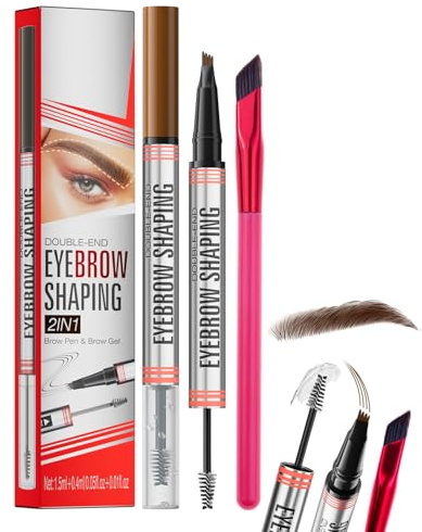 2in1 Microblading Augenbrauenstift mit Pinsel, Wischfest Eyebrow Pencil & Brow Gel für Brow Lift Effekt, Wasserfest 4D Eyebrow Pen mit 4 Gabelspitzen, Langlebig Braun Augenbrauenstift Härchenzeichnung