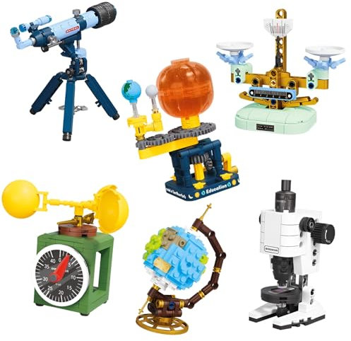 Science Classroom Tools Six Building Building Blocks Set, 660PCS Telescope, Balance Scale, Microscope, Globe, Anemometer, Tricorder Model Toys, STEM Tools Bricks Kit, Ideas Gifts for Kids Adults
