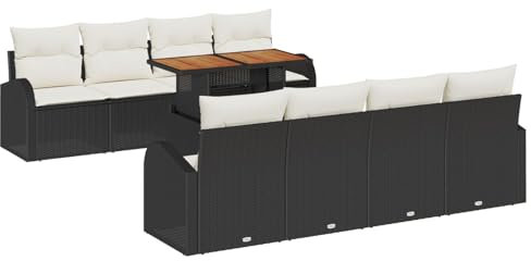 vidaXL Garten-Sofa-Set mit Kissen 7 pcs Schwarz und Creme, Moderne, robuste, modulare Gartenmöbel, leicht, UV-beständig, Loungesofa, Akazien-Tisch, Frühlings-Sofa