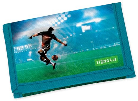 itenga Kinder Geldbörse - Geldbeutel und Brustbeutel - mit Klettverschluss, Kordelband, Geldscheinfach und Münzfach Sichtfenster für Mädchen und Jungen (Motiv Fussball)