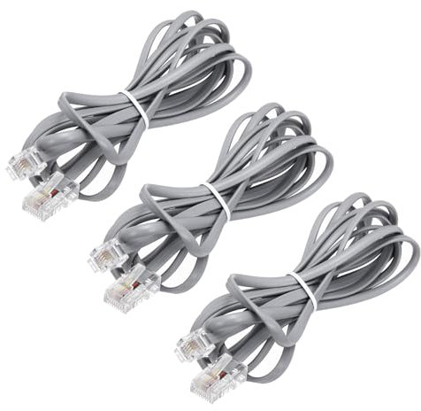 sourcing map 3 Pack RJ45 8P4C to RJ11 6P4C Adapter Converter Cable, RJ45 to RJ11 Adapter Telephone Handset Cord for Home, Office, 6.6ft, Grey