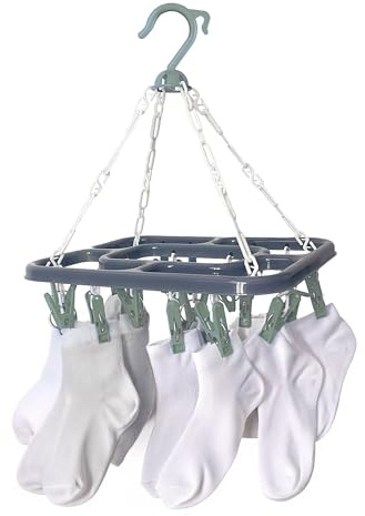 Tool & Tree Faltbarer Wäscheaufhänger Grau & Grün - mit 18 Klammern - Kompakter Wäscheständer für Camping, Reise & Balkon - Wäschetrockner für Socken, Unterwäsche & Handtücher - 230x85mm klappbar