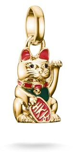THOMAS SABO Charm-Anhänger Winkekatze bunt Connect vergoldet 18k Vergoldung, Recyceltes 925 Silber, Kaltemail