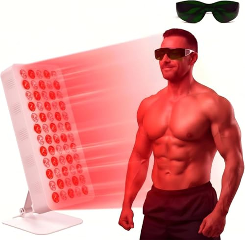 YKoliron Red Light Panel with 60Pcs Dual Chips LEDs, 660nm & 850nm Near-Infrared Red Light Lamps for Body and Face, 10/20/30min Timer, 5 Brightness for Home Office & Gym (White C)