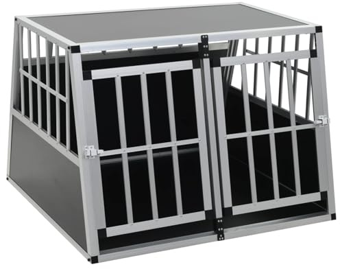 Homgoday Aluminium & MDF Hundekäfig - Silber, 94x88x69 cm, 2-Tür-Design, Kofferraumgeeignet Model170665