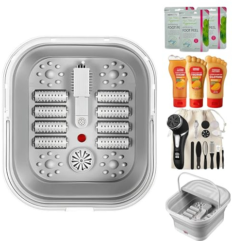 Electric Foot Spa Massager with LED Light Therapy, Shiatsu Rollers & Medicine Box Compartment – Deep Tissue Foot Bath Soak for Circulation & Relaxation (Mango)