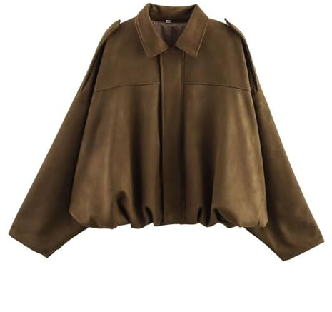 Chaqueta Bomber Mujer de Ante Sintético Casual Chaqueta de Solapa Chaquetas de Invierno Vintage Chaquetas de Cuero para Mujer Abrigo de Piloto para Exteriores 2025 Ropa Informal de Otoño
