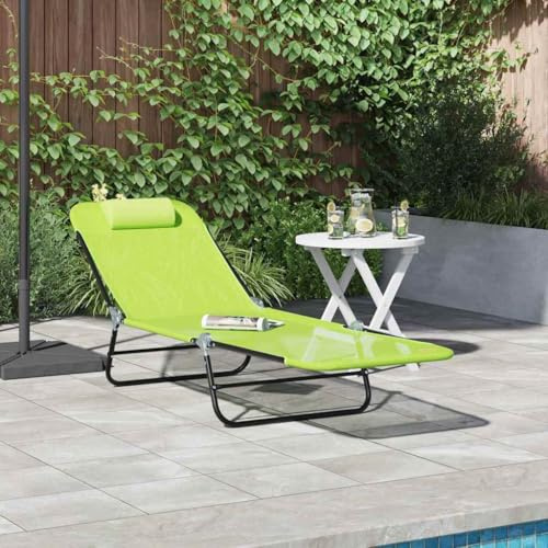 QUAHEAS Klappbare Sonnenliege 1-Person Grün, 182 x 55 x 85,5 cm, Metall, Textilene, verstellbar für Garten, Terrasse, Pool