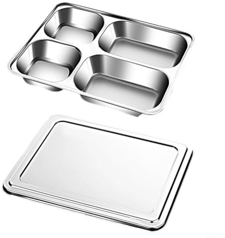 Juego de 45 platos de cena divididos de acero inoxidable con tapas, 4/5 compartimentos para preparación de comidas, diseño apilable para ahorrar espacio, apto para lavavajillas para limpieza (A)
