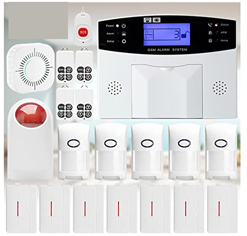 Alarmas para Casa, Tuya GSM WiFi Sistema de alarma Smart Home ladrón de ladrones 43 3MHz Zona de cable inalámbrica Pir Sensor de movimiento de humo(C2)