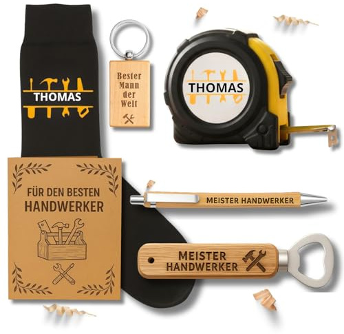 LETZHUG® Personalisierte Geschenke für Männer – Geschenkset – Flaschenöffner, Maßband & Schlüsselanhänger in Gravur Handwerker – Geschenk für Papa & Opa, Vatertag, Geburtstags & Weihnachten