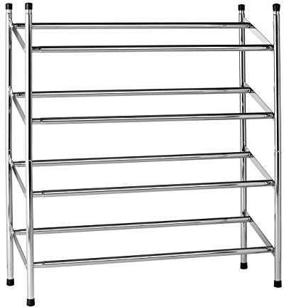 4-Tier Chrome Finish Stackable & Extendable Shoe Storage Rack