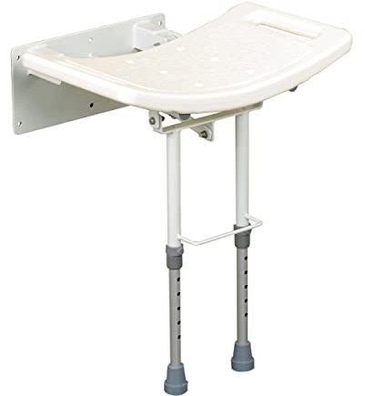Days Wall Mounted Shower Seat with Legs, Aluminium Shower Chair, Contoured Seat with Height Adjustable Legs, Built in Handles for Security, Folds Against Wall (Eligible for VAT relief in the UK)