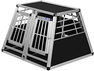 ALPUNA Transportbox N23 – Aluminium Doppelbox für Hunde 82×90×63 cm, Auto Hundebox mit Trennwand & Notausstieg, sicherer Hundetransport im Kofferraum