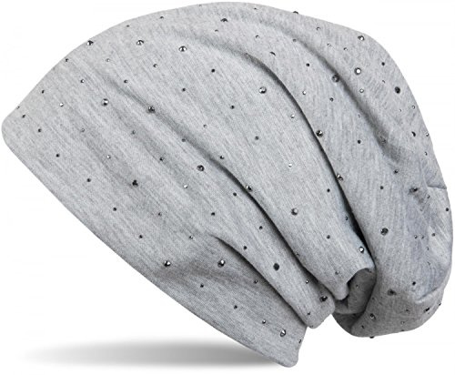 styleBREAKER dammössa dekorerad med eleganta strasstenar, lång beanie, 04024037, Ljusgrå fläckig, En Storlek
