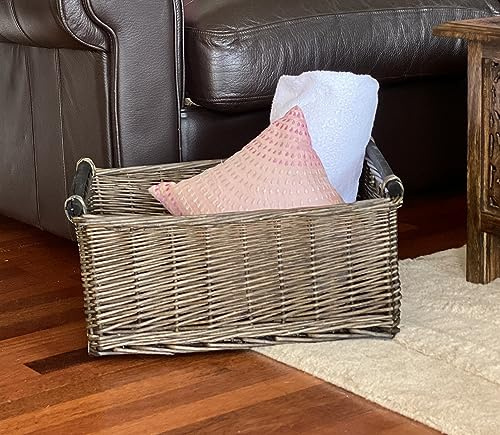 Topfurnishing Kitchen Log Wicker Storage Basket With Handles Xmas Empty Hamper Basket[Oak,X Large 51 X 41 X 22 cm]