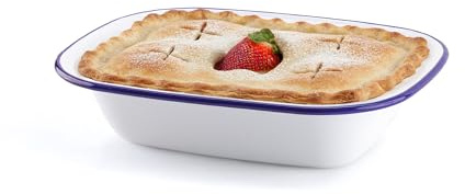 WINSOME Enamel Pie Dish | White Enamel Roasting Tin| Dishwasher Safe Pie Dish Pudding Baking Steak | Plate Tray for Oven & Stove (L 22 x W 16 x D 4.8 cm)