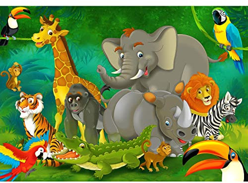 Runa Art Fototapete Kinderzimmer Tiere Dschungel 352 x 250 cm Vlies Tapeten XXL Moderne Wandtapete Babyzimmer Bunt 9041011a