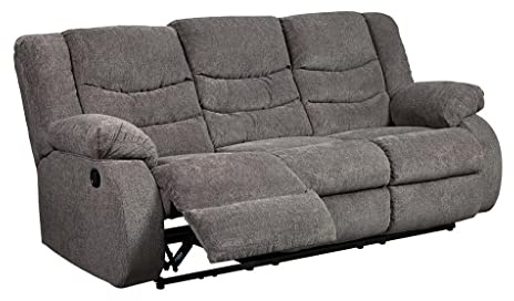 Signature Design by Ashley Tulen Modern Manual Pull Tab Reclining Sofa, Dark Gray