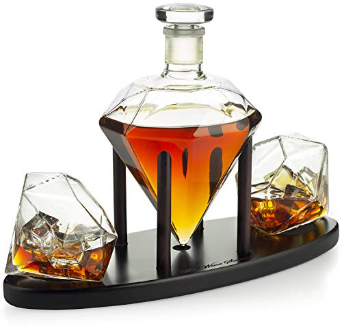The Wine Savant Diamond Whiskey Decanter l With 2 Diamond Glasses Liquor, Scotch, Rum, Bourbon, Vodka, Tequila Decanter (750 ML DECANTER)