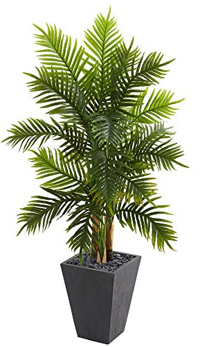Nearly Natural 5.5ft. Areca Palm Artificial Tree in Slate Finished Planter (Real Touch)