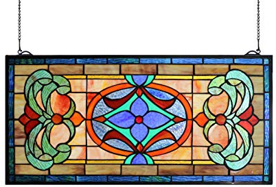 Yogoart Extra Large Horizontal Transom Window Stained Glass Window Panels Hanging 26 Width X 12.8 Height